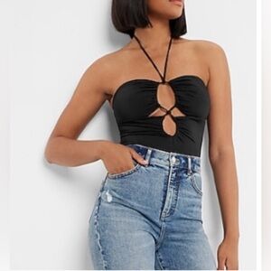 Body Contour Compression Silky Strappy Halter Thong Bodysuit With Removable Cups